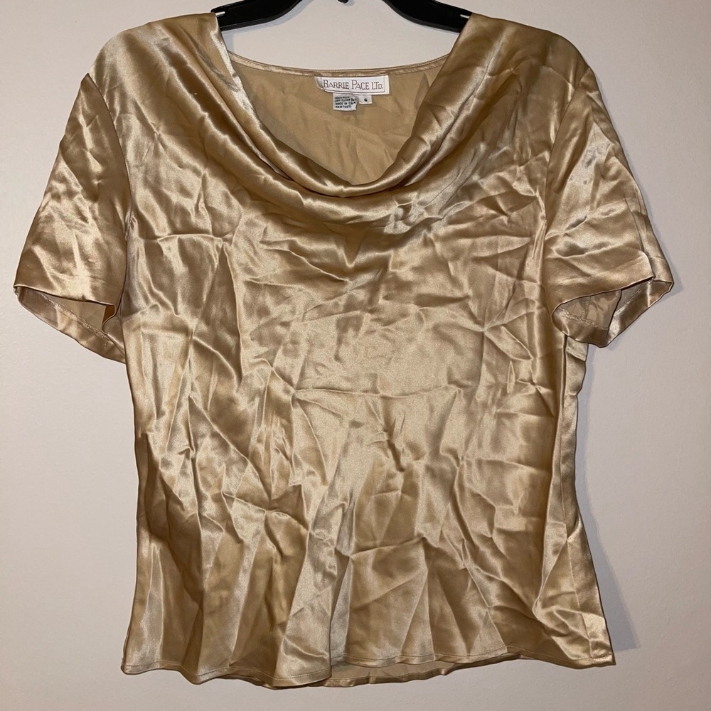 Vintage Barry Pace LTD Beige 100% Silk Cowl Neck Top 6